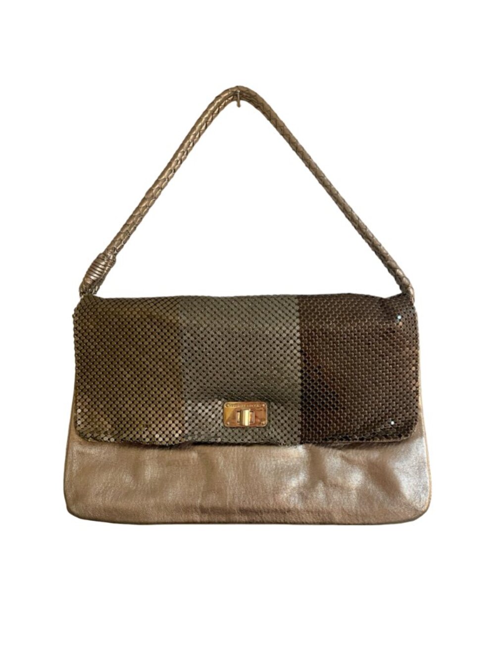 Elliott Lucca Bronze Metallic Leather & Mesh Shoulder Bag